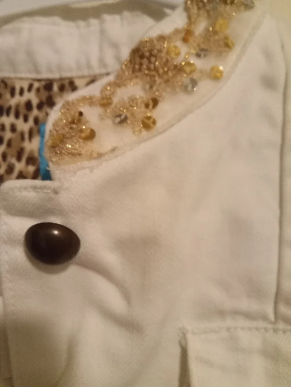 Girl's White Embellished Sequinced 100% Cotton Jacket - XL - 14